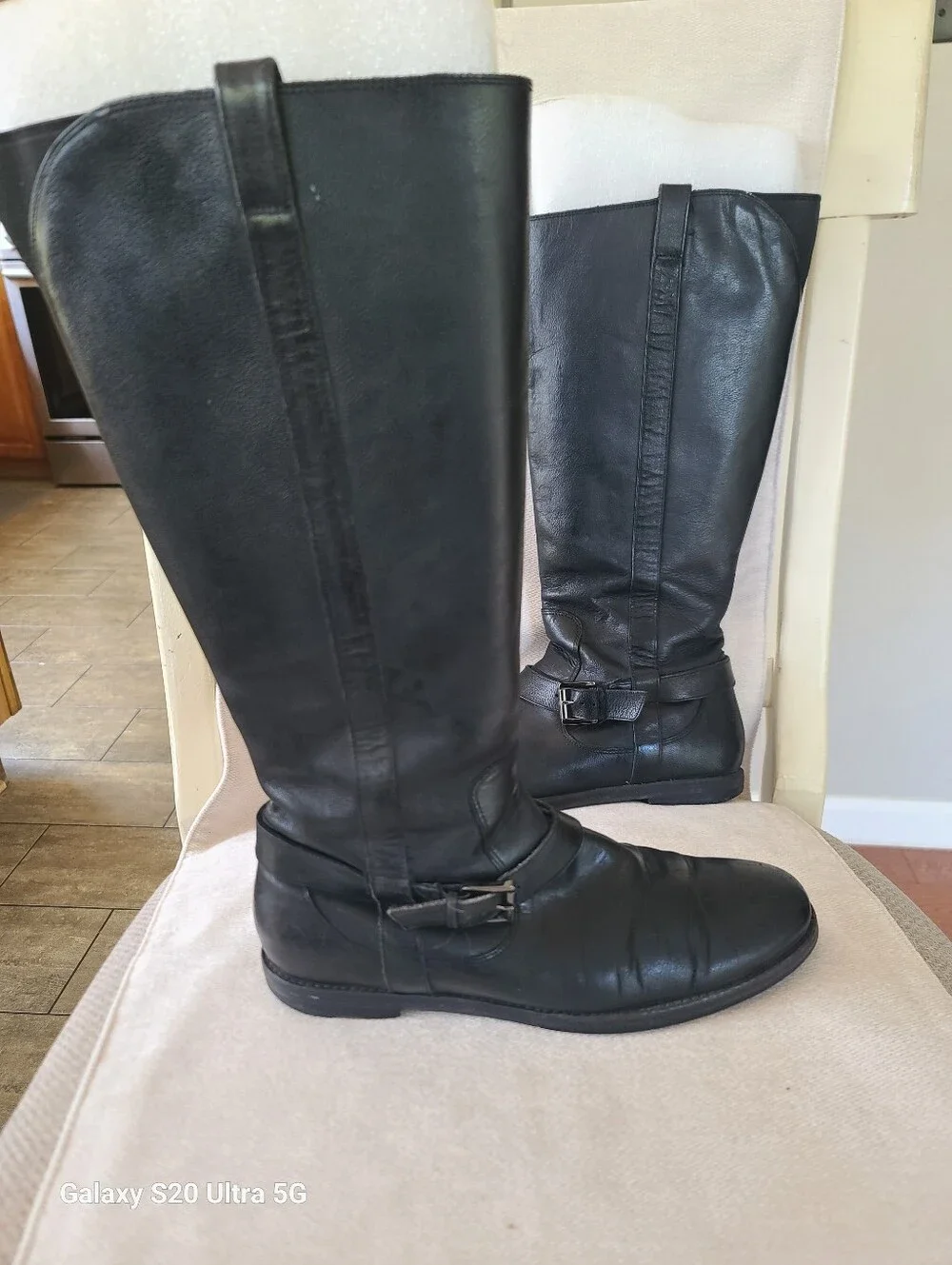 COLE HAAN Women's Black Leather Tall Riding Boots